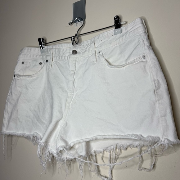 MADEWELL Relaxed Denim Distressed White 100% Cotton Summer Rigid Denim Shorts - Picture 6 of 12